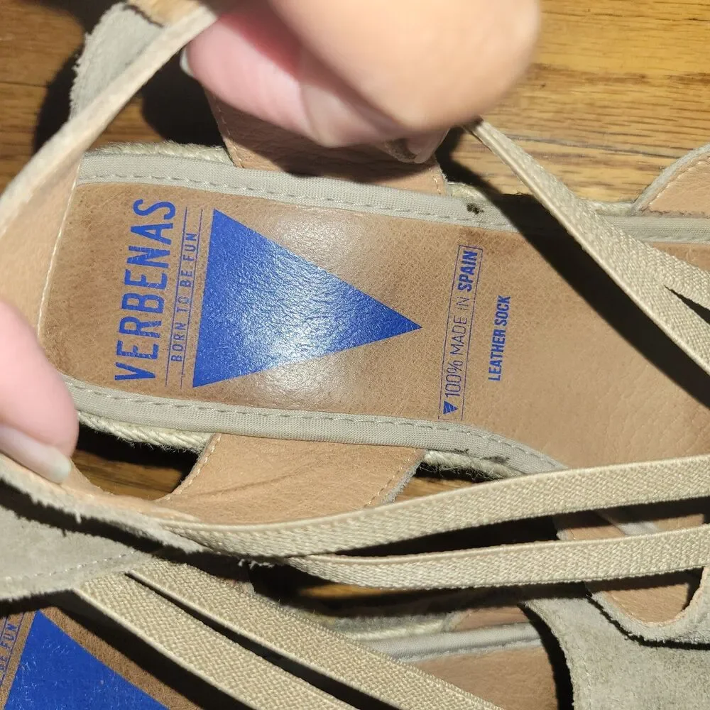 VERBENAS Maika Suede Wedge Sandals Espadrille Size 38 US 7.5